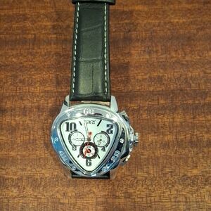 Triangular Silver Watch with Black Strap